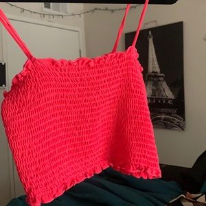 Bright neon pink crop top